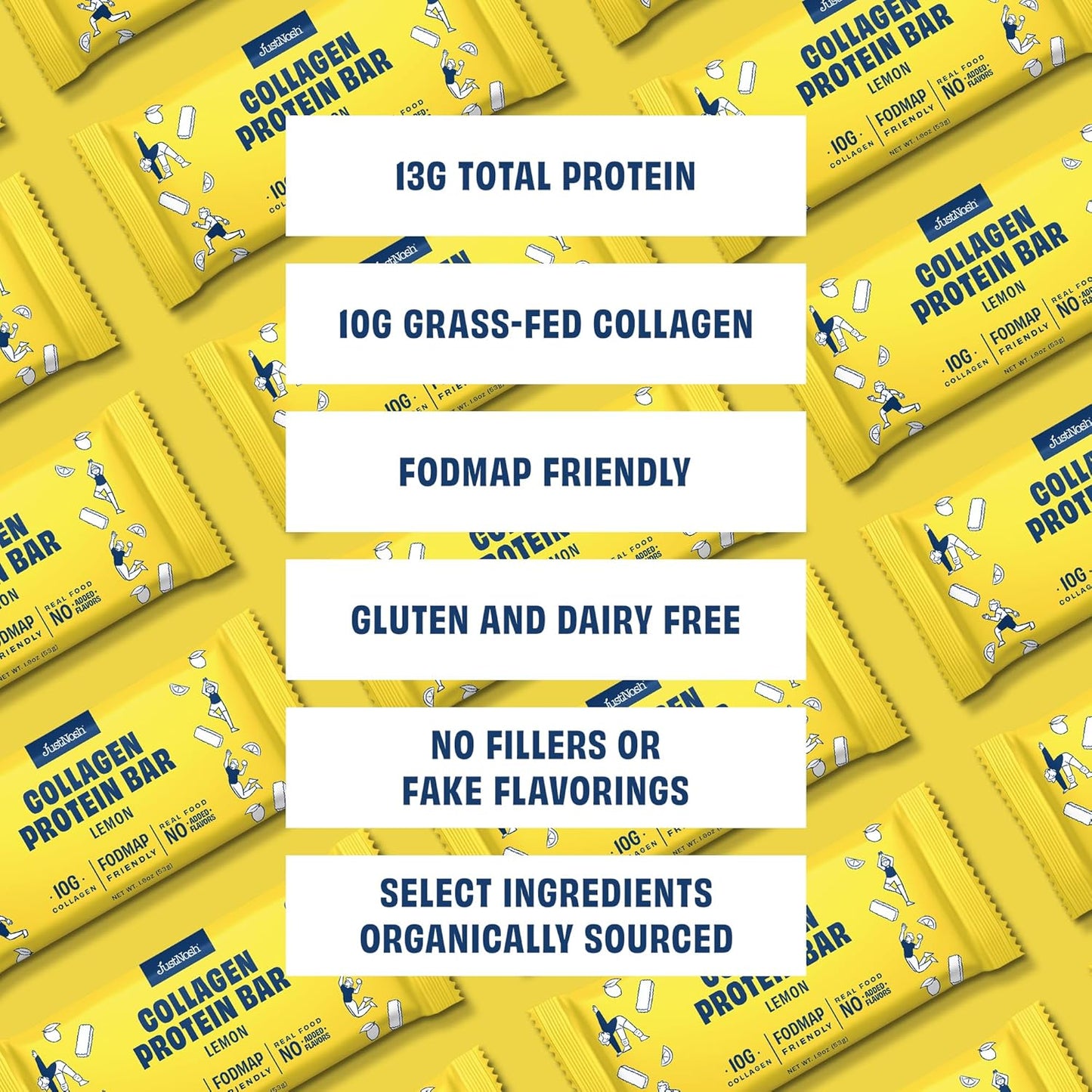 JustNosh Lemon Collagen Protein Bar – 12 Pack (13g Protein)