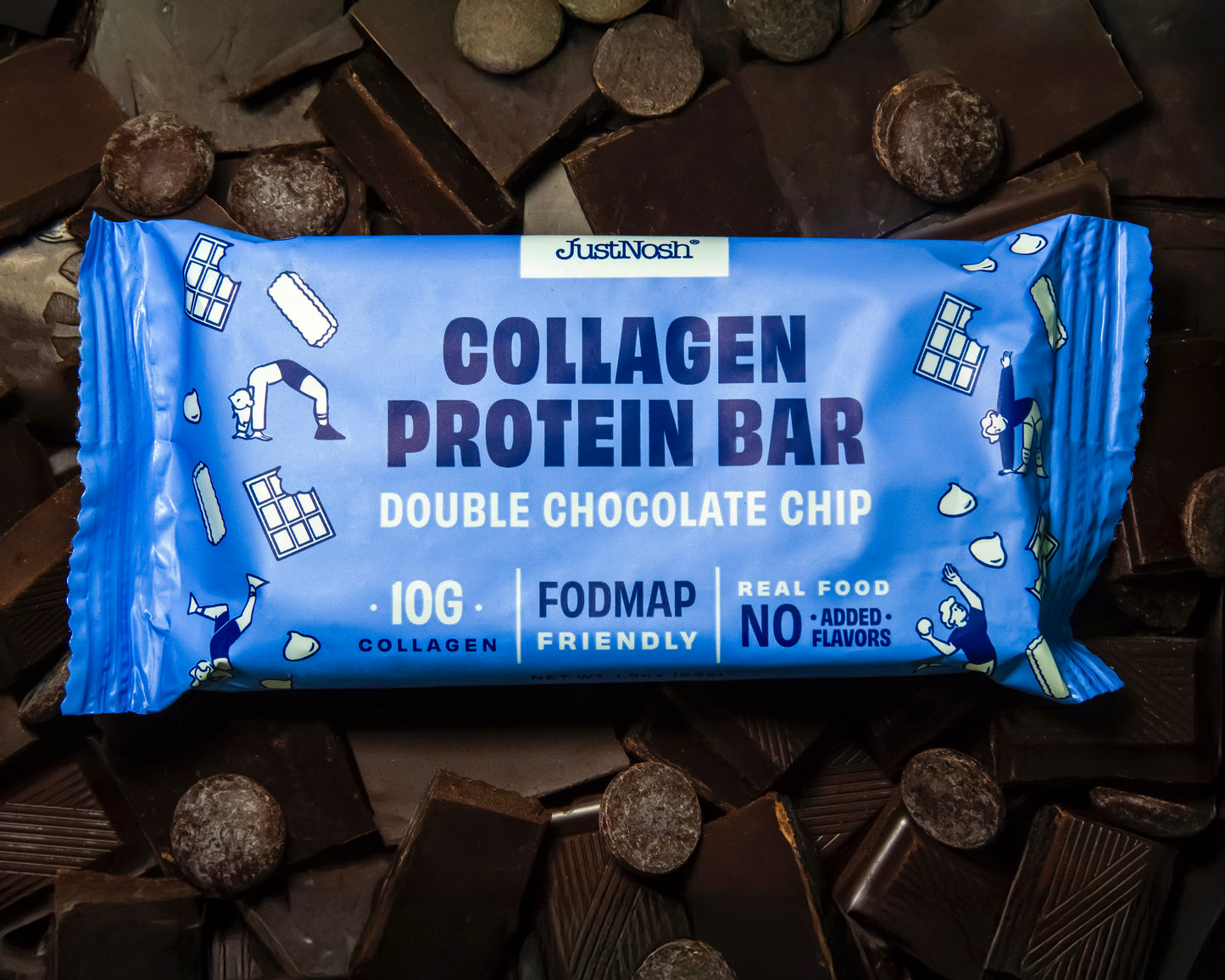 JustNosh Double Chocolate Chip Collagen Protein Bar – 12 Pack (15g Protein)