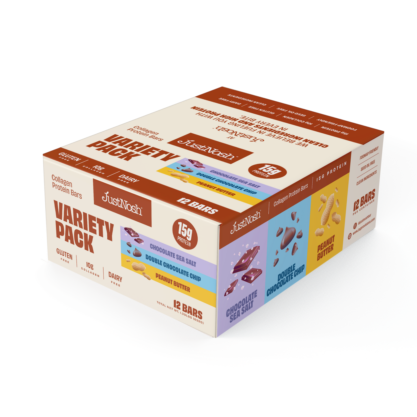 JustNosh Chocolate Lover’s Variety Pack – Collagen Protein Bars (12 Pack)