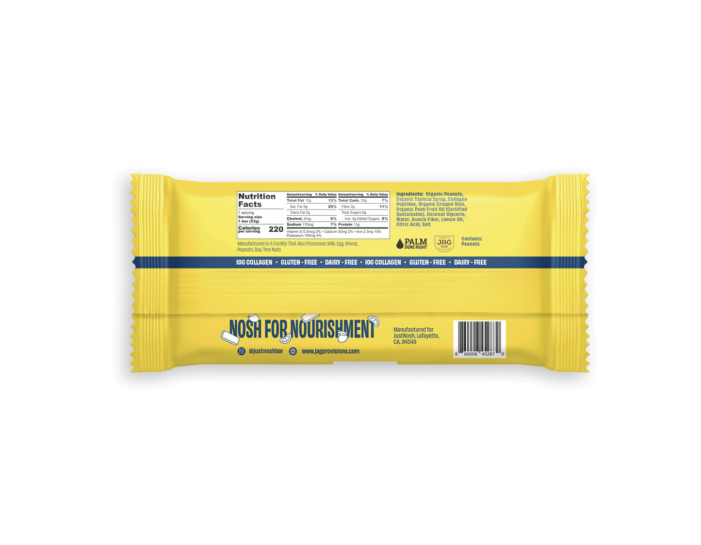 JustNosh Lemon Collagen Protein Bar – 12 Pack (13g Protein)