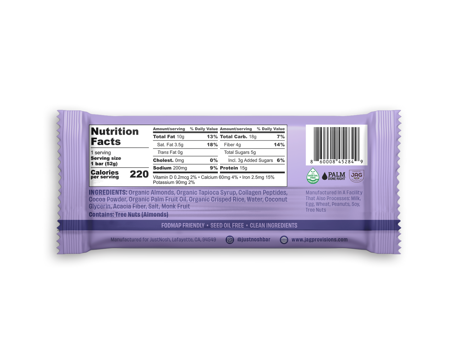 JustNosh Chocolate Sea Salt Collagen Protein Bar – 12 Pack (15g Protein, Peanut-Free)