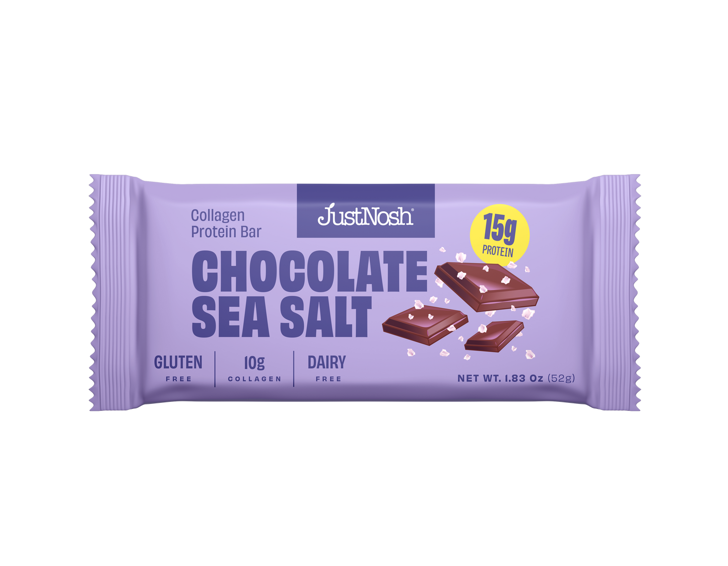 JustNosh Chocolate Sea Salt Collagen Protein Bar – 12 Pack (15g Protein, Peanut-Free)