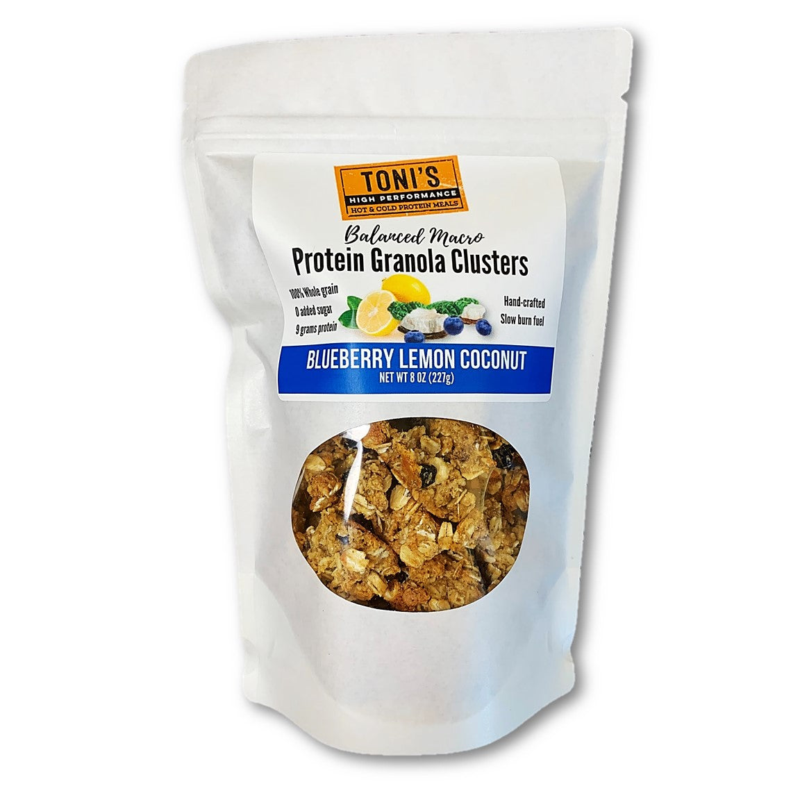 Blueberry Lemon Coconut Granola Clusters - protein and balanced macros