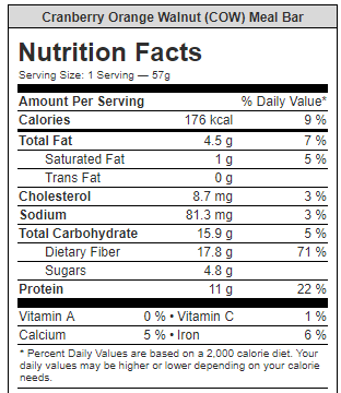 Cranberry Orange Walnut meal bar 10 pack