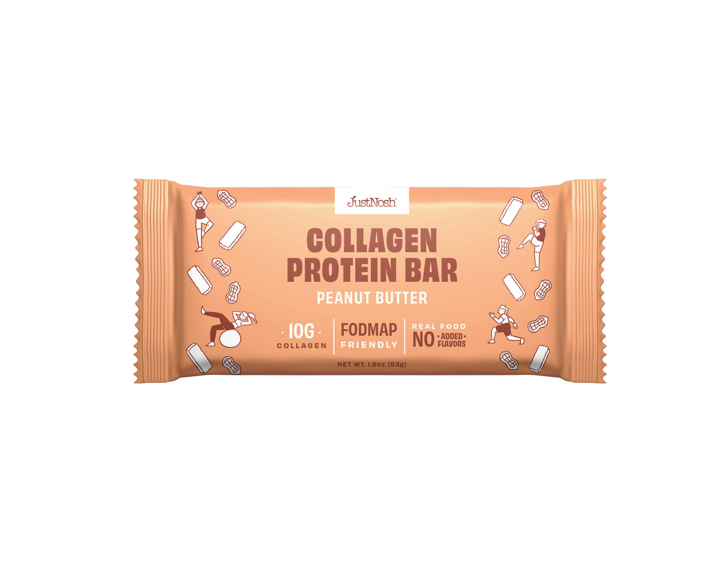 JustNosh Peanut Butter Collagen Protein Bar – 12 Pack (16g Protein)