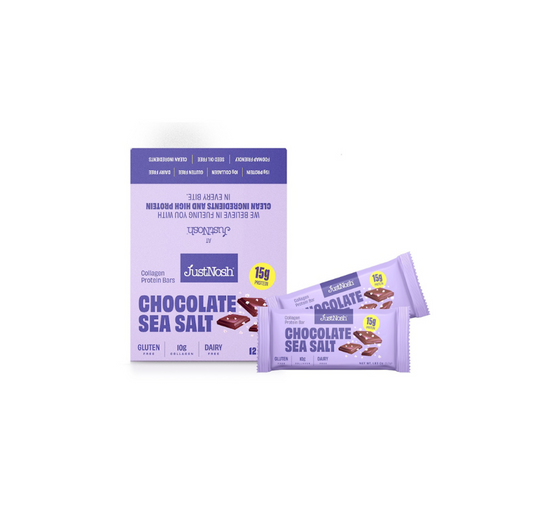 JustNosh Chocolate Sea Salt Collagen Protein Bar – 12 Pack (15g Protein, Peanut-Free)