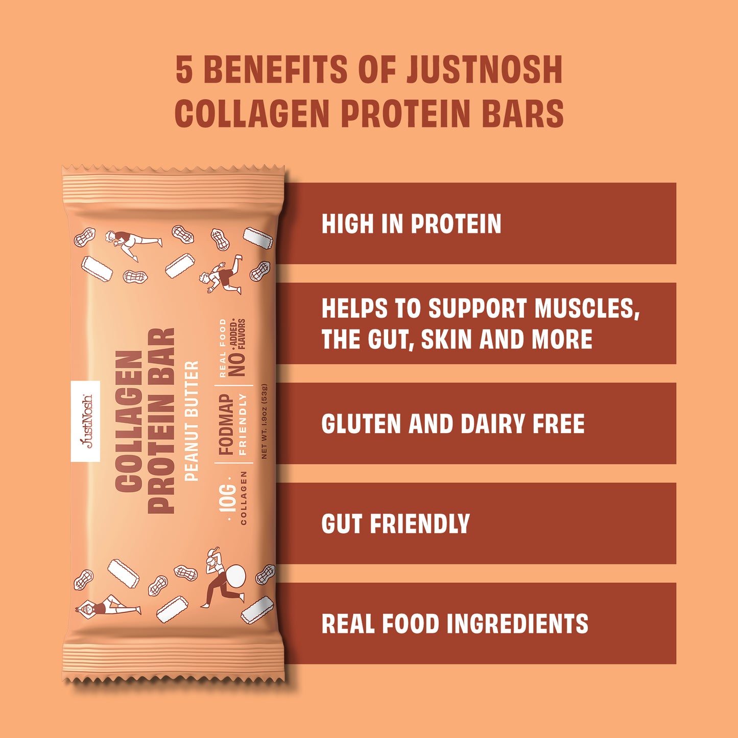 JustNosh Collagen Protein Bars 12ct Peanut Butter