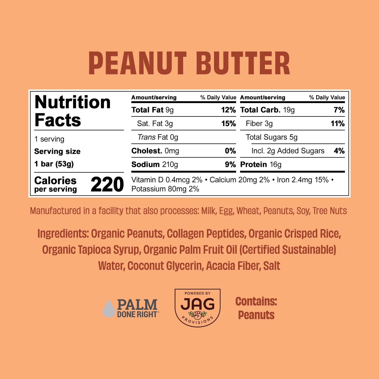 JustNosh Collagen Protein Bars 12ct Peanut Butter