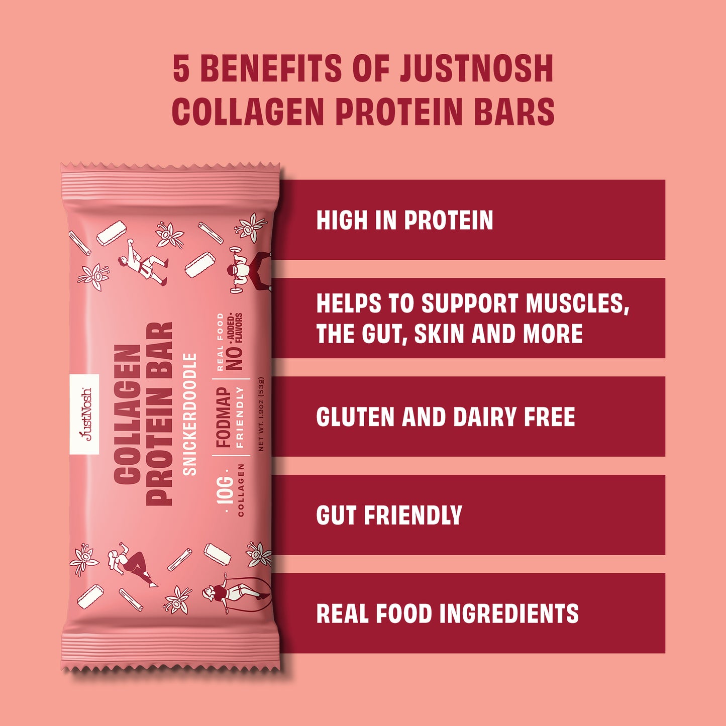 JustNosh Collagen Protein Bars 12ct Snickerdoodle