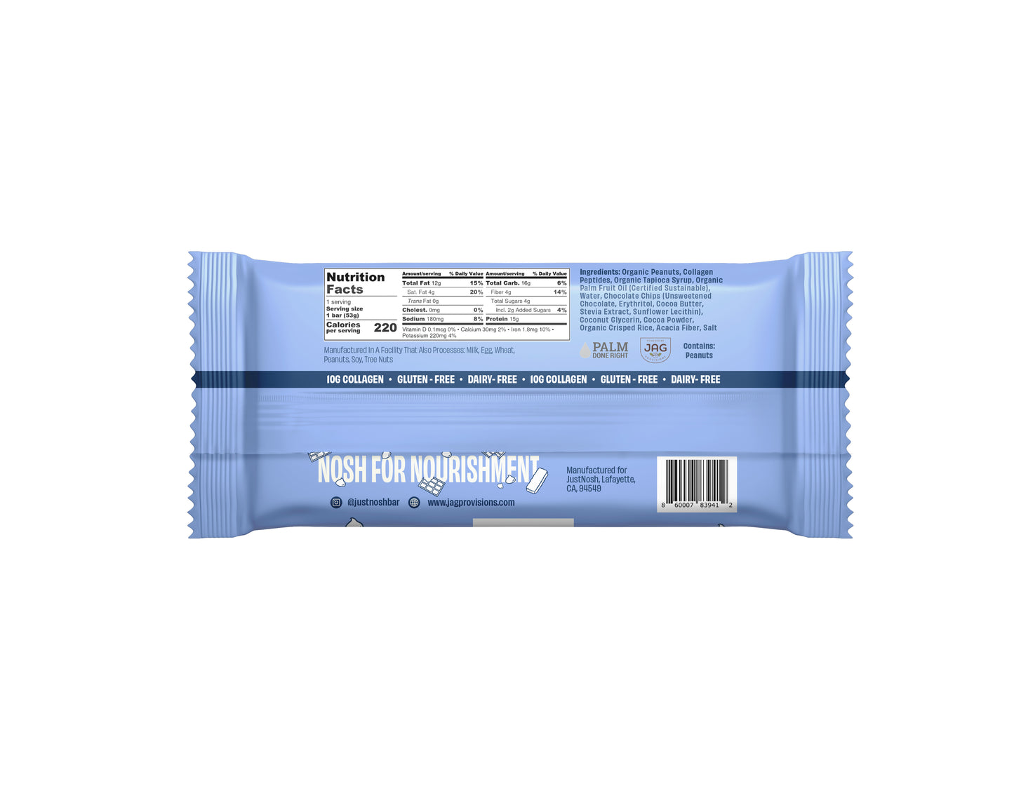 JustNosh Collagen Protein Bars 12ct Double Chocolate Chip